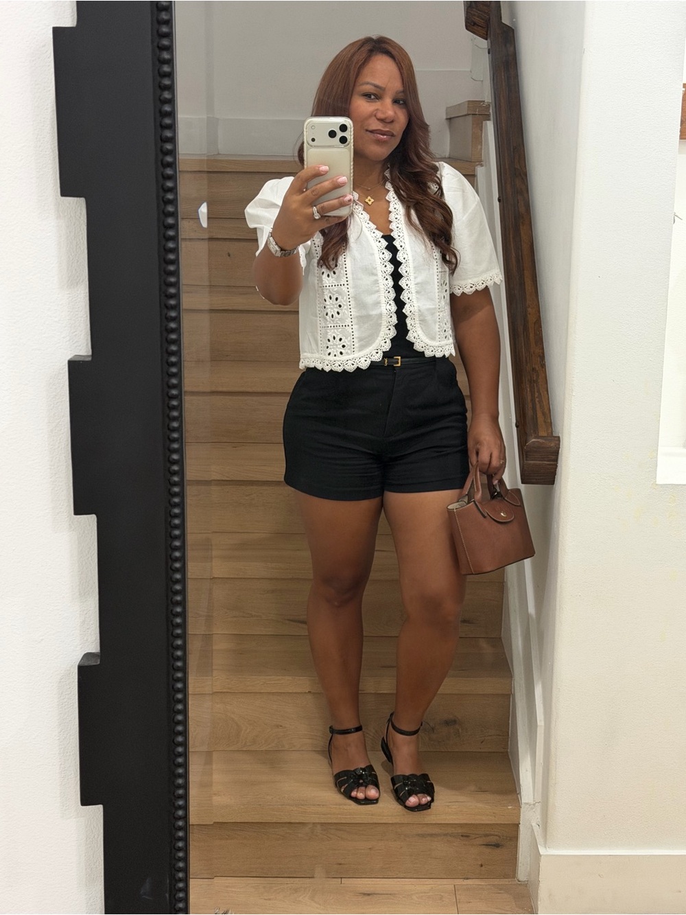 White Eyelet Tie-Front Crop Top - Picture 5 of 5